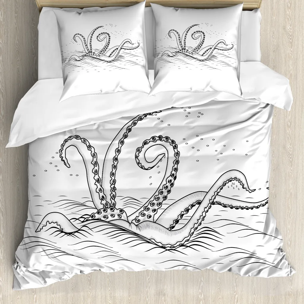 ABAKUHAUS Set copripiumino per letti matrimoniali, Mythos Legend Creature, antiacaro, adatto a chi soffre di allergie, con federe, bianco e nero