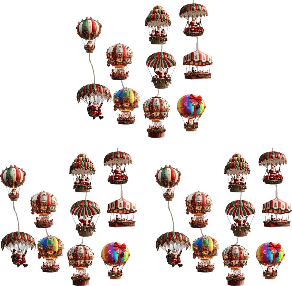 Weihnachtsdekoration mit Heißluftballon: Flacher 2D-Weihnachtsmann im Heißluftballon aus Holz als Anhänger für Fenster, Wand und Zuhause.