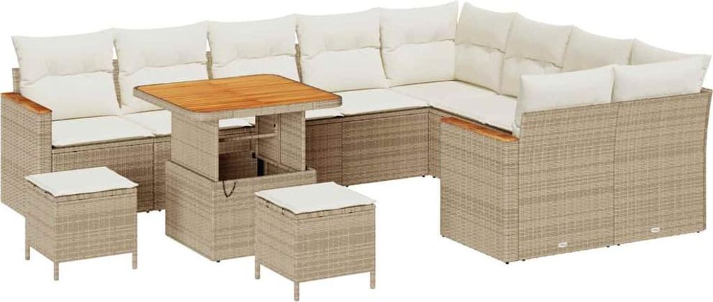 "WINTER SALE" Gartensofa Set - Balkonmöbel/Loungeset - elegantes Design - mit Kissen mit Speicher 12 pcs Beige Poly Rattan - 289x234x85cm - Garten...