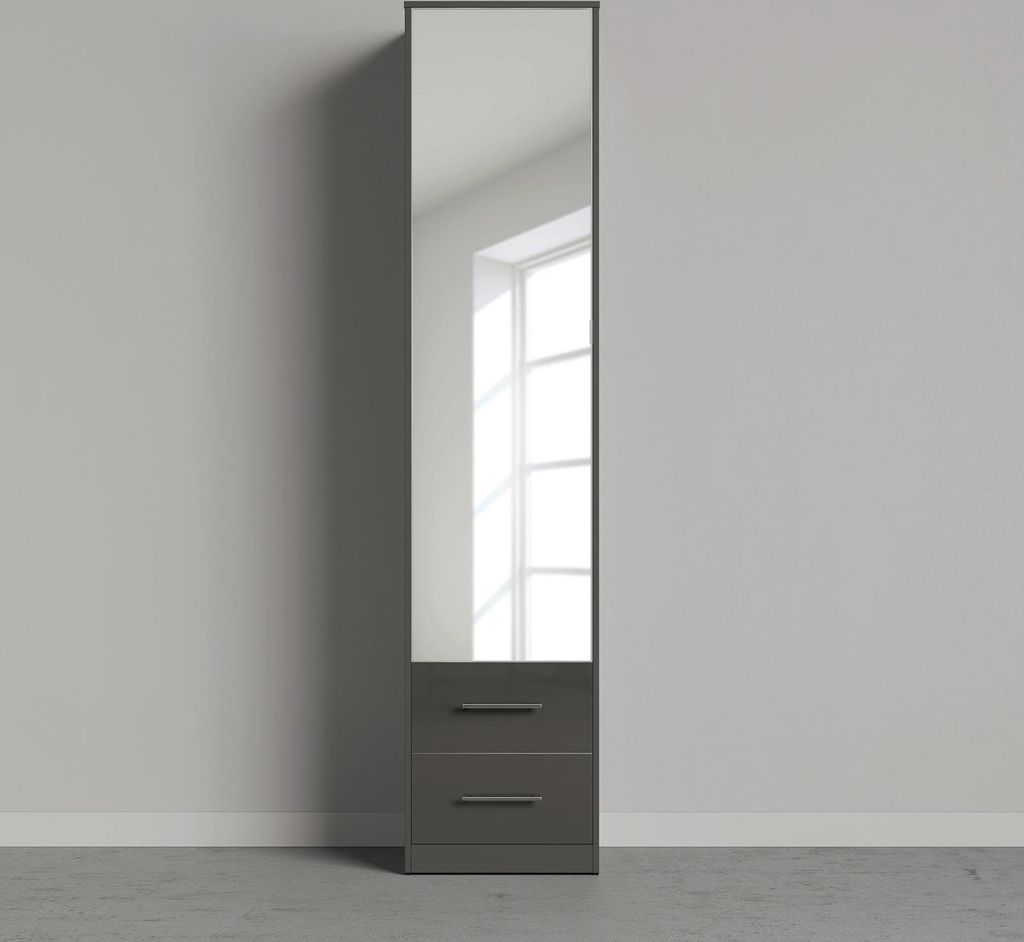SMARTBett Spiegelschrank Kleiderschrank mit Spiegeltür 50cm Anthrazit/Anthrazit Hochglanz