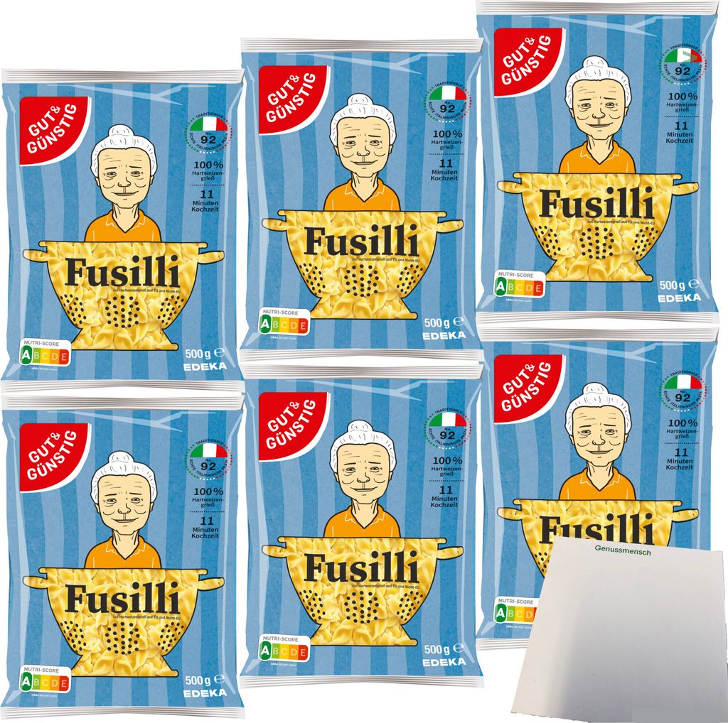 Gut & Günstig Nudeln Fusilli Pasta aus Italien 6er Pack Produktbild 