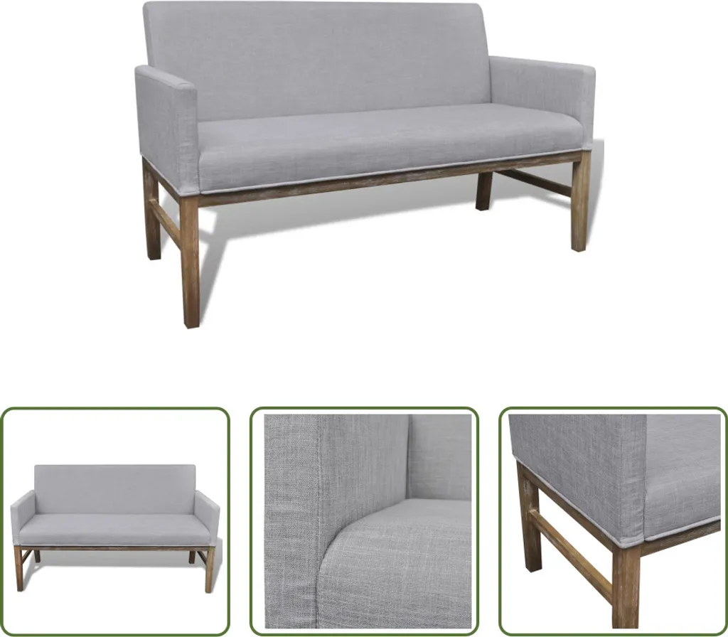 Banc rembourré The Living Store en tissu gris clair et bois d'hévéa
