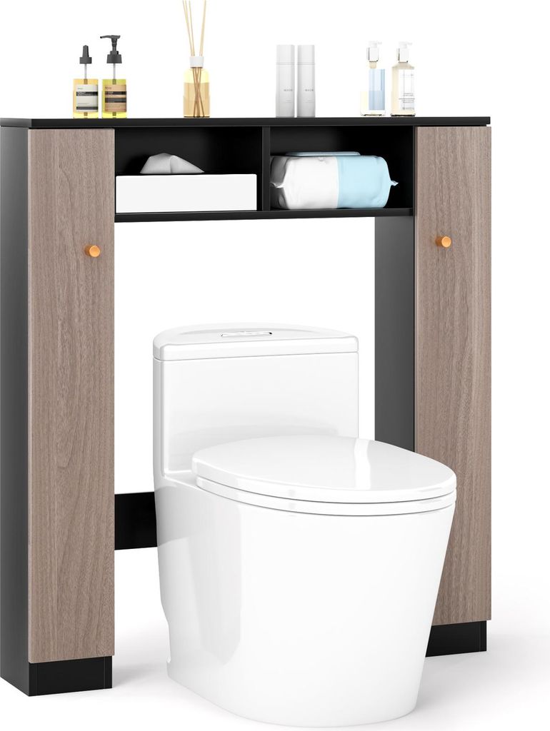 COSTWAY 87,5x18x98 cm Toilettenschrank Bad Überbauschrank, Toilettenregal mit verstellbaren Regalböden, Badezimmerregal Holz, Badschrank Schwarz