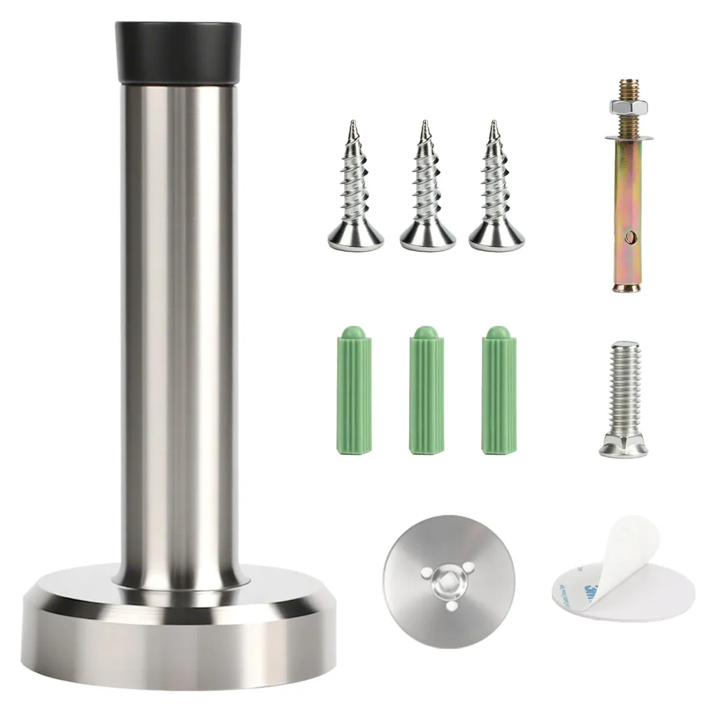 Butée de porte murale anti-bruit - Stop porte inox argenté avec fixations