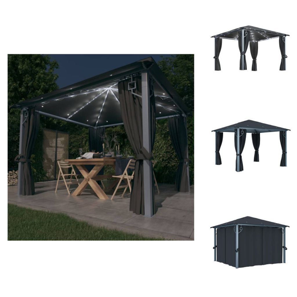 vidaXL Pavillon mit Vorhängen & LED-Lichterkette 3x3 m Anthrazit Alu - Pavillons & Partyzelte