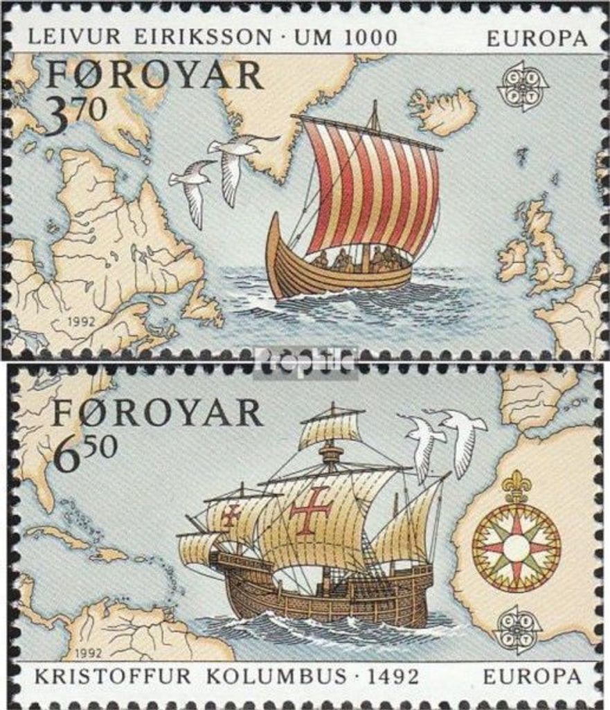 Briefmarken Dänemark - Färöer 1992 Mi 233-234 (kompl.Ausg.) gestempelt Entdeckung v. Amerika