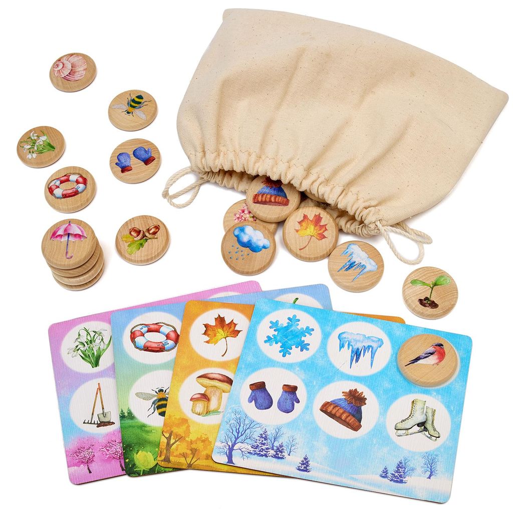 Jahreszeiten-Bingo Lernspiel aus Holz für Kinder ab 3 Produktbild 