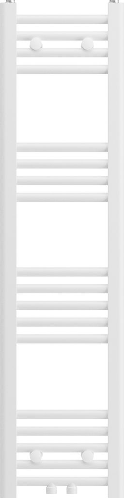 A white towel radiator with multiple horizontal bars.