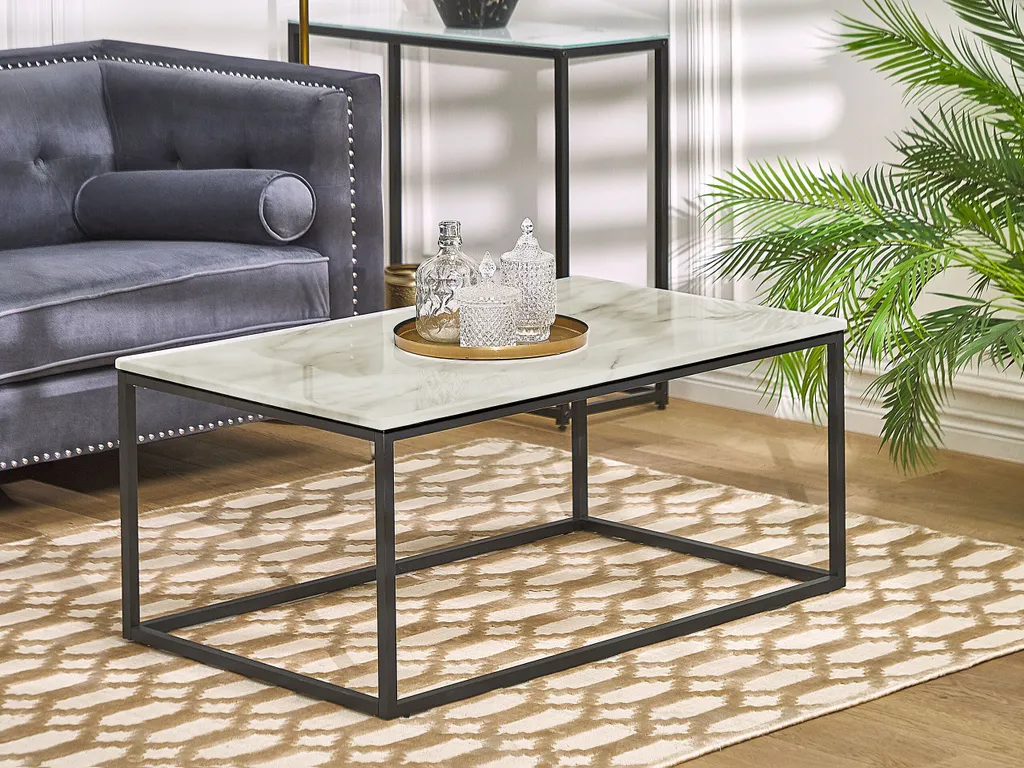 Table basse BELIANI beige et noir 60x100 cm aspect marbre luxe moderne