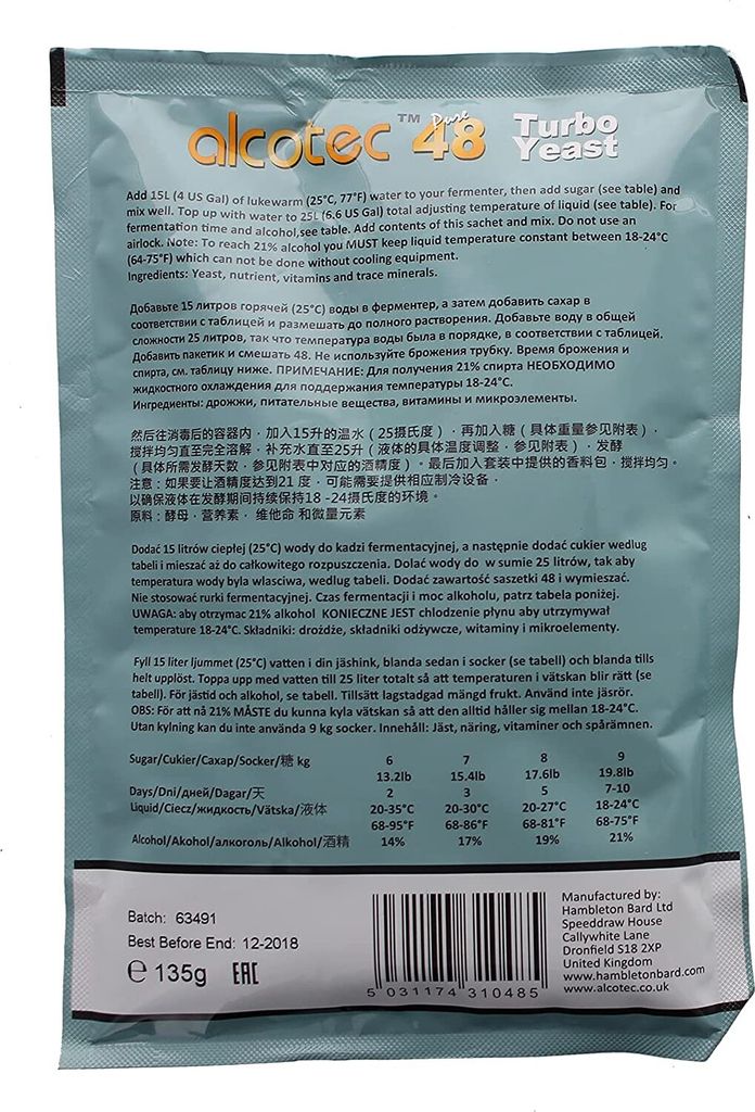 10 X Alcotec 48 Turbo Super Yeast – For Vodka – Fast Delivery, UK Stock