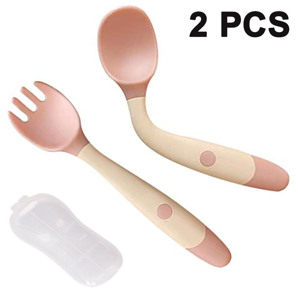 Babybesteck-Set (Löffel und Gabeln, 2er-Set), niedliches Essbesteck-Set für Kleinkinder, griffig, hitzebeständig, biegsam, BPA-frei, ideal zum s...