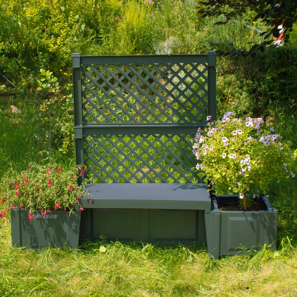 Gartenbank NYVIGreen 2-Sitzer 174x49x139 cm mit Pflanzkästen & Spalier - Sitzbank aus wetterfestem & recyceltem Kunststoff, Farbe:Anthrazit