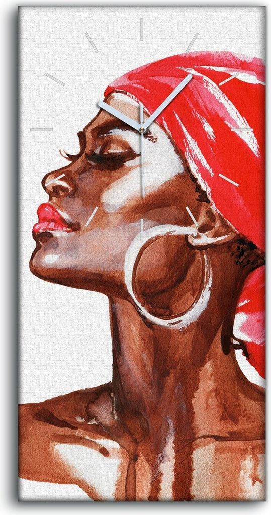 Wohnzimmer-Bild Leinwand Uhr Geräuschlos 30x60 Malerei Einheimische Frauen Kunst - weiße Hände