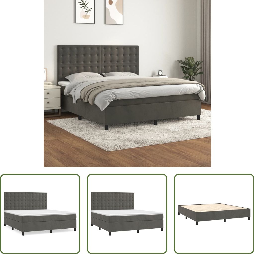 The Living Store Boxspringbett mit Matratze Dunkelgrau 180x200 cm Samt