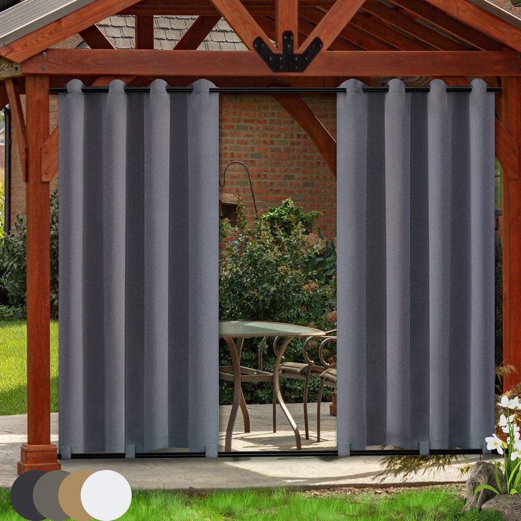 Outdoor Vorhang Wetterfest Sonnenschutz Vorhänge mit ösen Wasserfest Rutentasche Gardinen Balkon Terrasse Pavillon 1 Stück (Dunkelgrau 132x274cm)