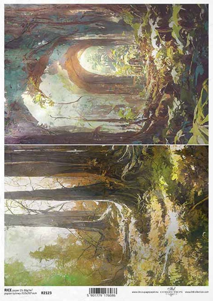 ITD Reispapier Decoupage Bastelpapier Softpapier Serviettentechnik, geheimnisvoller Wald, Bäume R2123