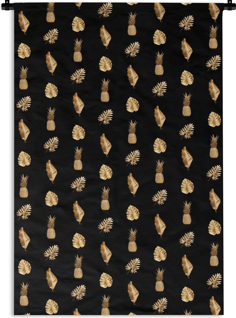 MuchoWow Wandteppich Wandbehang Blätter - Muster - Gold 60x90 cm Tapisserie Dekoration Wandtuch - Foto-Teppich - Abwaschbar