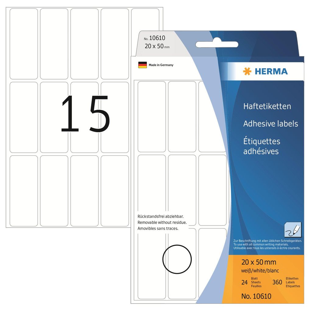 Vielzwecketiketten weiß 20x50 mm Movables/ablösbar Papier Produktbild 