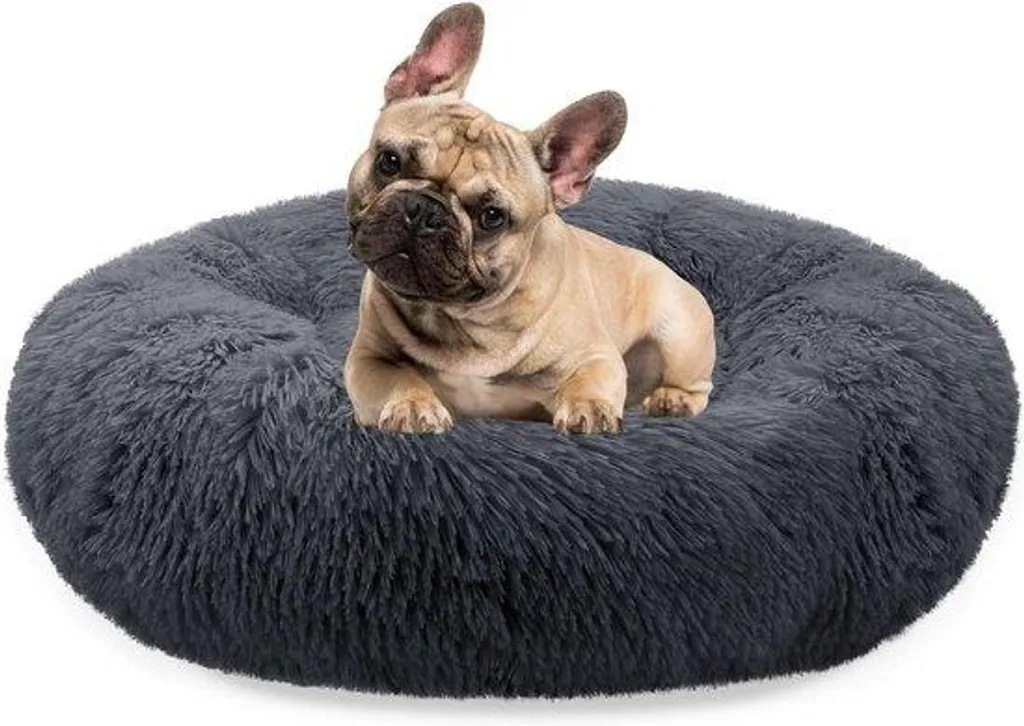 Lit pour chien orthopédique beignet 70cm anti-stress lavable gris