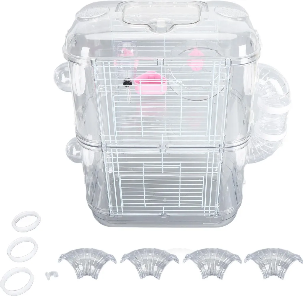 Cage Hamster Double Couche en Fil de Fer avec Roue et Bouteille d'Eau