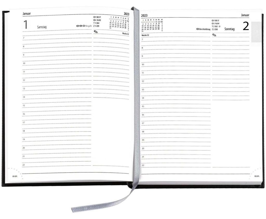 Buchkalender A5 1 Tag/Seite Balacron schwarz 2027 Produktbild 