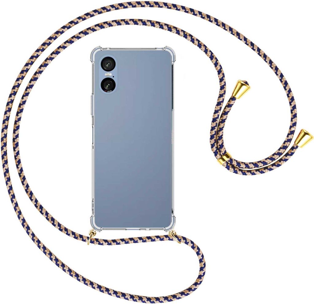 Handykette Backcover-Schutzhülle mit Band (Metall goldfarben) für Sony Xperia 5 VI / 10 VI - blau+beige
