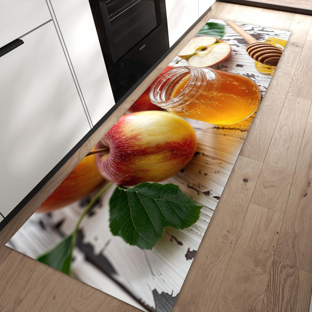 Küchenteppich 80x250cm rutschfest & abwischbar PVC Läufer - Äpfel und Honig