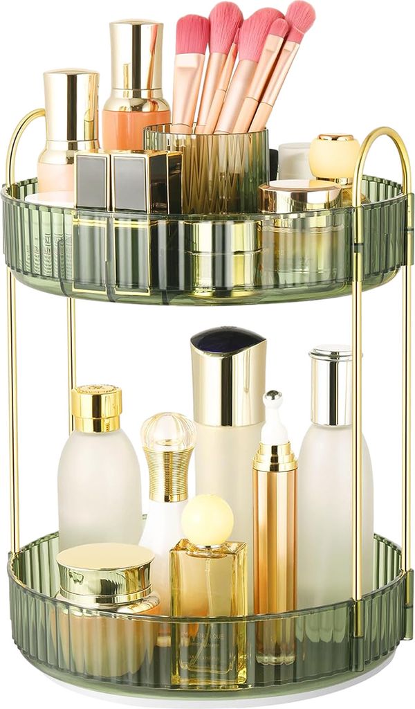 Um 360° drehbarer Make-up-Organizer, Schminktisch-Organizer mit hoher Kapazität für die Badezimmerarbeitsplatte, drehbare Aufbewahrung für Haut...
