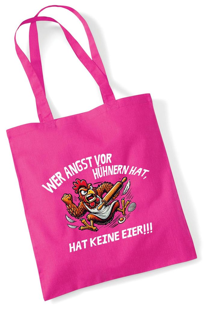 Huuraa Jutebeutel Angst vor Hühnern, hat keine Eier grimmiger Hahn 10 Liter Fuchsia Baumwolle Tasche Geschenkidee