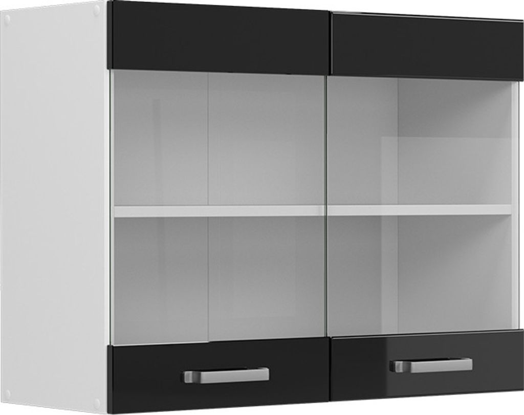 Küchenglasschrank Vicco R-Line Schwarz Hochglanz 80 cm, Produktbild 