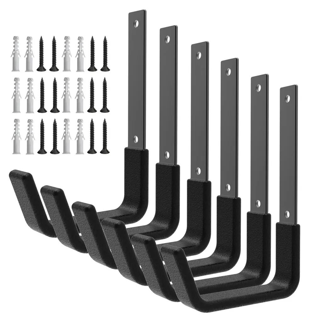 Crochets robustes pour garage et suspension d'outils de jardin - 6 pcs