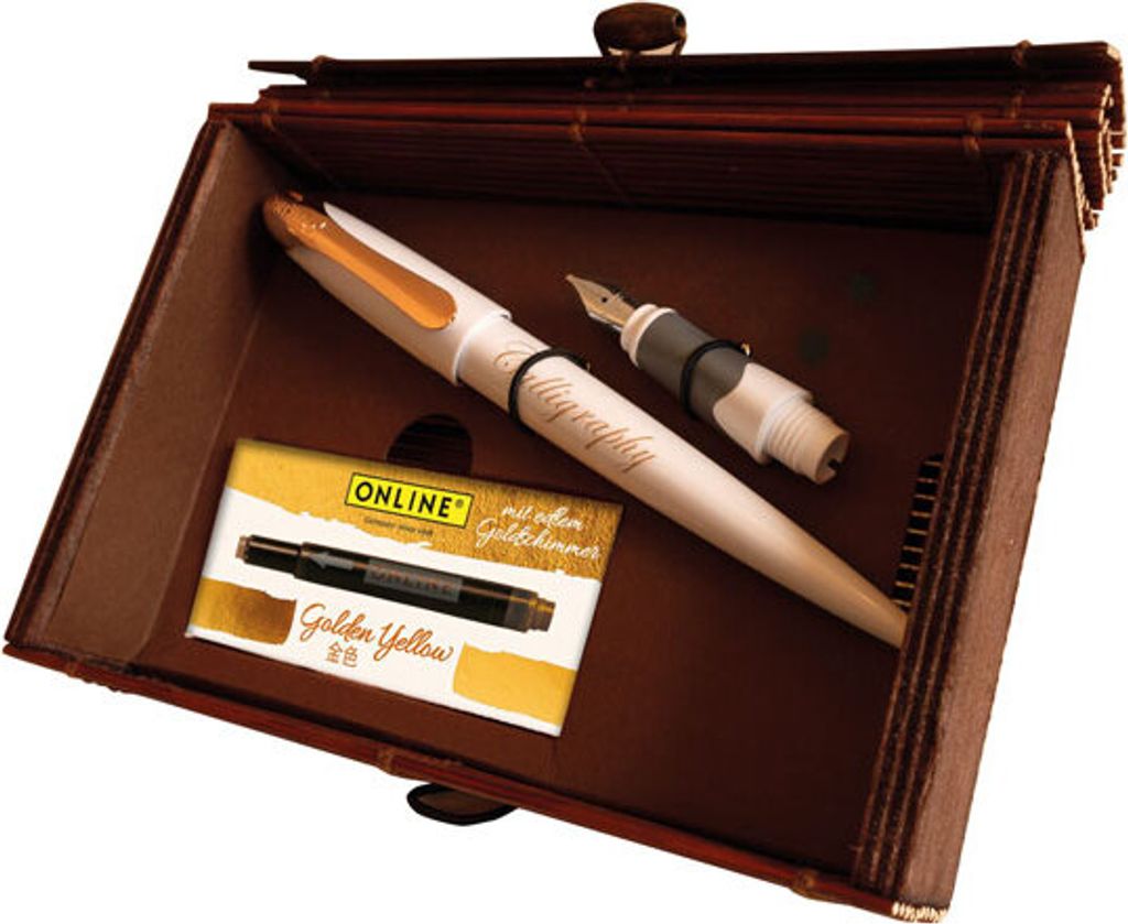 Schreibset Best Writer Air White Rose, mit jeweils 2 Federstärken 1,4mm und 0,8mm,, inklusive Kombipatrone Golden Yellow und Geschenkkarten A6,, ...