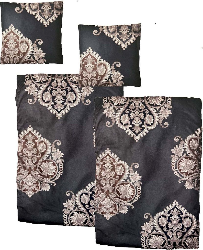 Baumwolle Satin Bettwäsche Ornamente Blau Braun 135x200 80x80: 4 tlg.