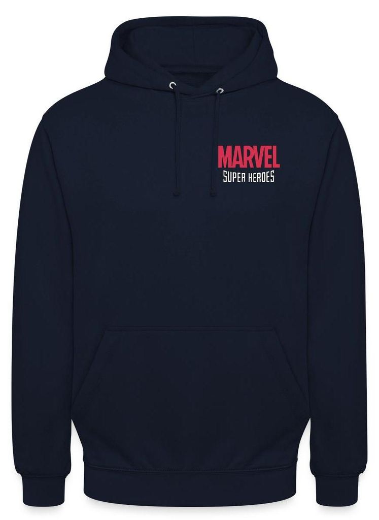 Spreadshirt Avengers Marvel Superhelden Chest- Und Backprint Uni Hoodie, L, Navy