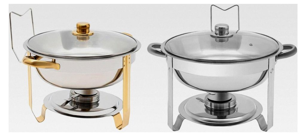 Buffet Eisen Kocher Set, Edelstahl Rundkocher und Buffetwärmer Set, Rundes Hot Pot Buffet Set mit Glasdeckel, Lebensmitteltablett und Brennstoffha...