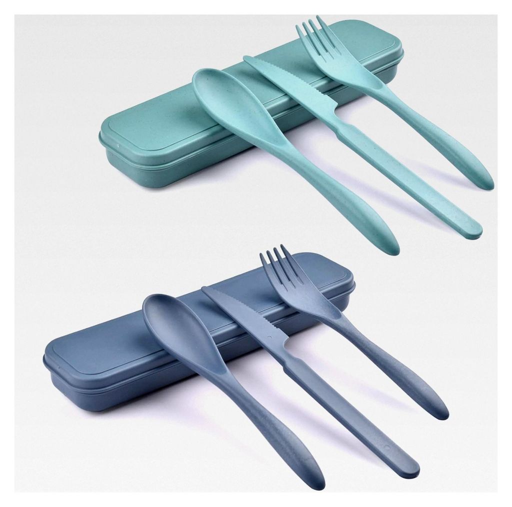 Wiederverwendbares Besteckset mit Etui, bestehend aus Gabel, Messer und Löffel, tragbares Kunststoff-Besteck für Picknick, Schule, Büro und Mitt...