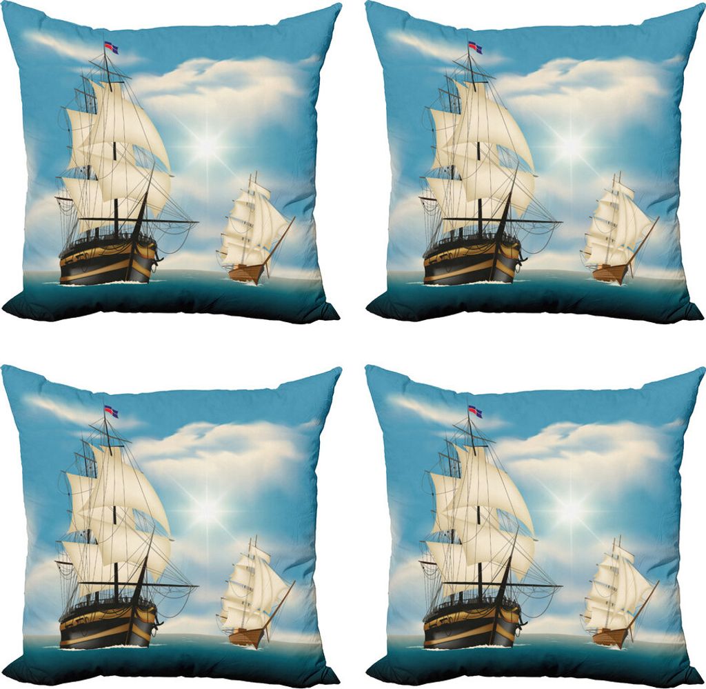 ABAKUHAUS Vintage Boat Kissenbezug Set (4 Stück), Antike Schiffe Navy, Moderner Doppelseitiger Digitaldruck, 45 cm x 45 cm, Mehrfarbig