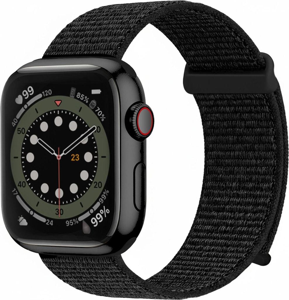 Smartwatch Armband für Apple Watch SE 3 44mm Nylon Textil Band Ersatzband Wechselband Klettverschluss flexibel atmungsaktiv Schwarz
