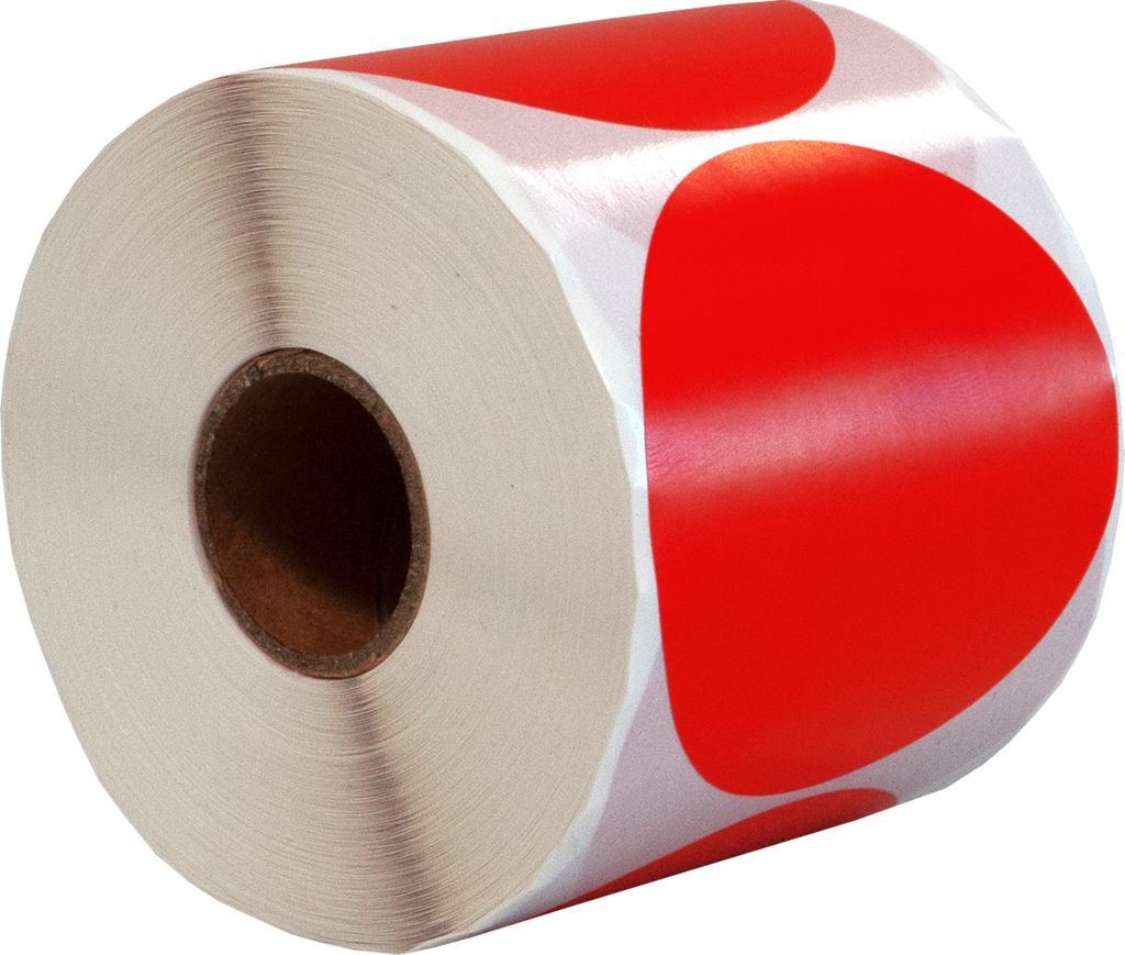 DULA Runde Etiketten - Rot - 65mm - 500 Aufkleber auf Rolle - Siegel - Markierungspunkte - Leere runde Aufkleber auf Rolle