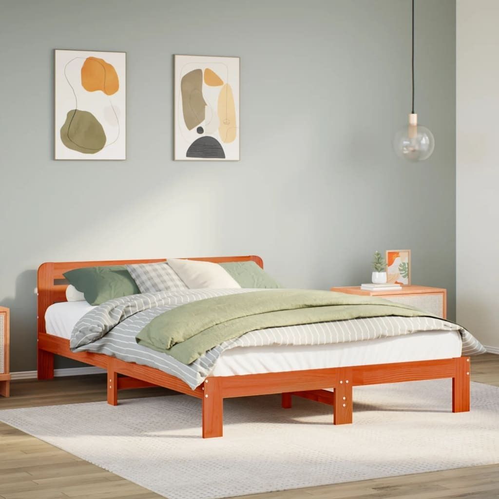 "2026 Promotion" Massivholzbett Schlafzimmer - ohne Matratze - Wachsbraun 120x200 cm - Kiefernholz - Polsterbett CC31530