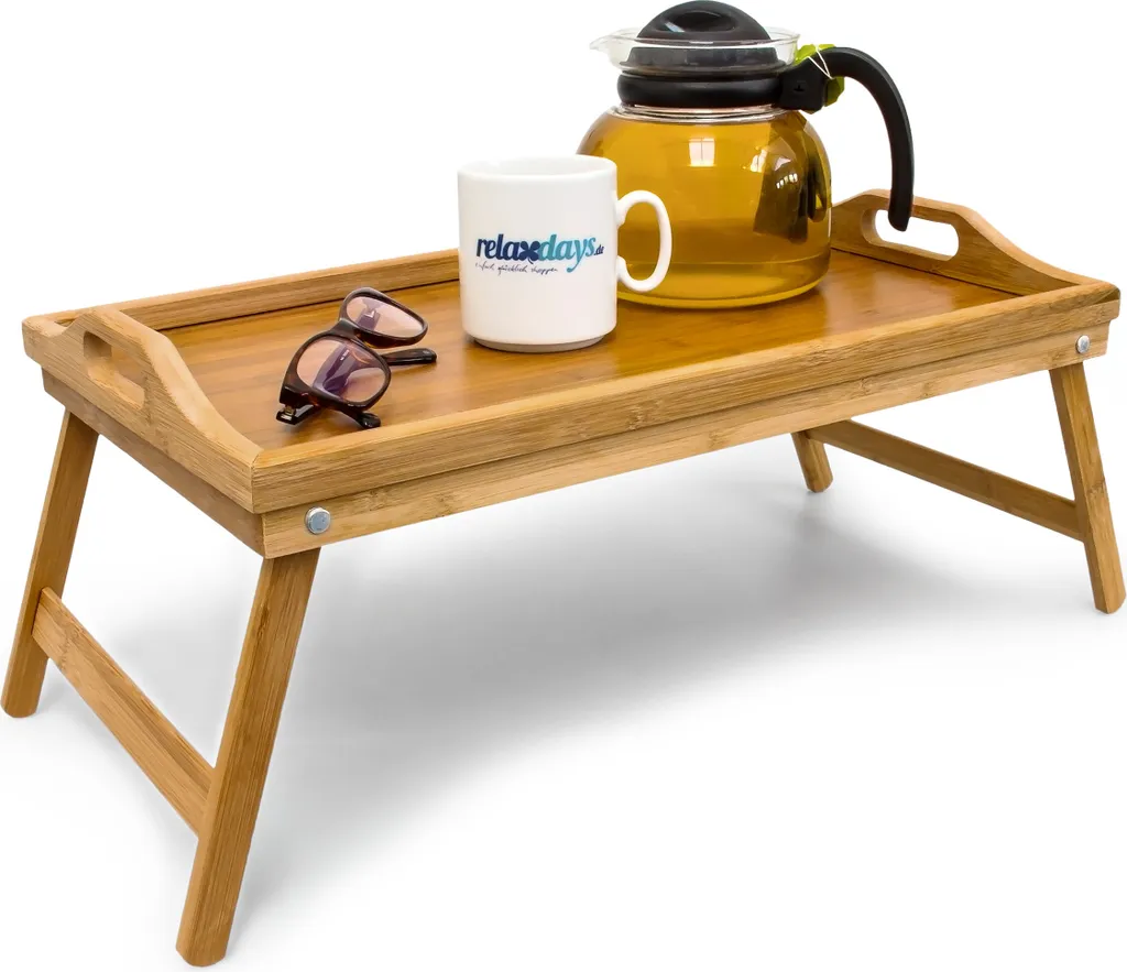 Table de Lit de Service en Bambou avec Pieds Rabattables pour Déjeuner