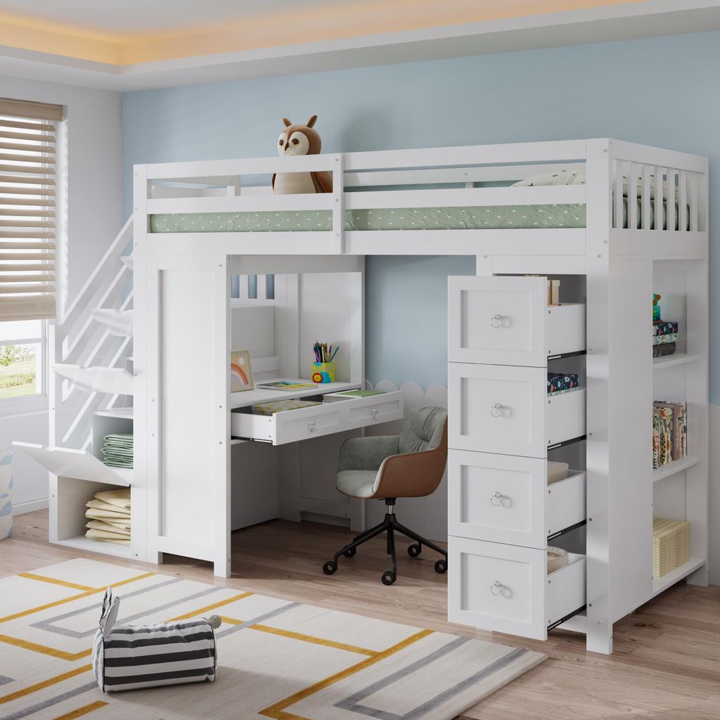 Flieks Etagenbett 90x200cm mit Schreibtisch und Regal, Produktbild 