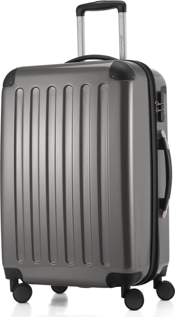 HAUPTSTADTKOFFER - Alex - Hartschalen-Koffer erweiterbarer Trolley glänzende Hartschale Aufgabegepäck Rollkoffer Reisekoffer, 65 cm, 74 Liter,Titan