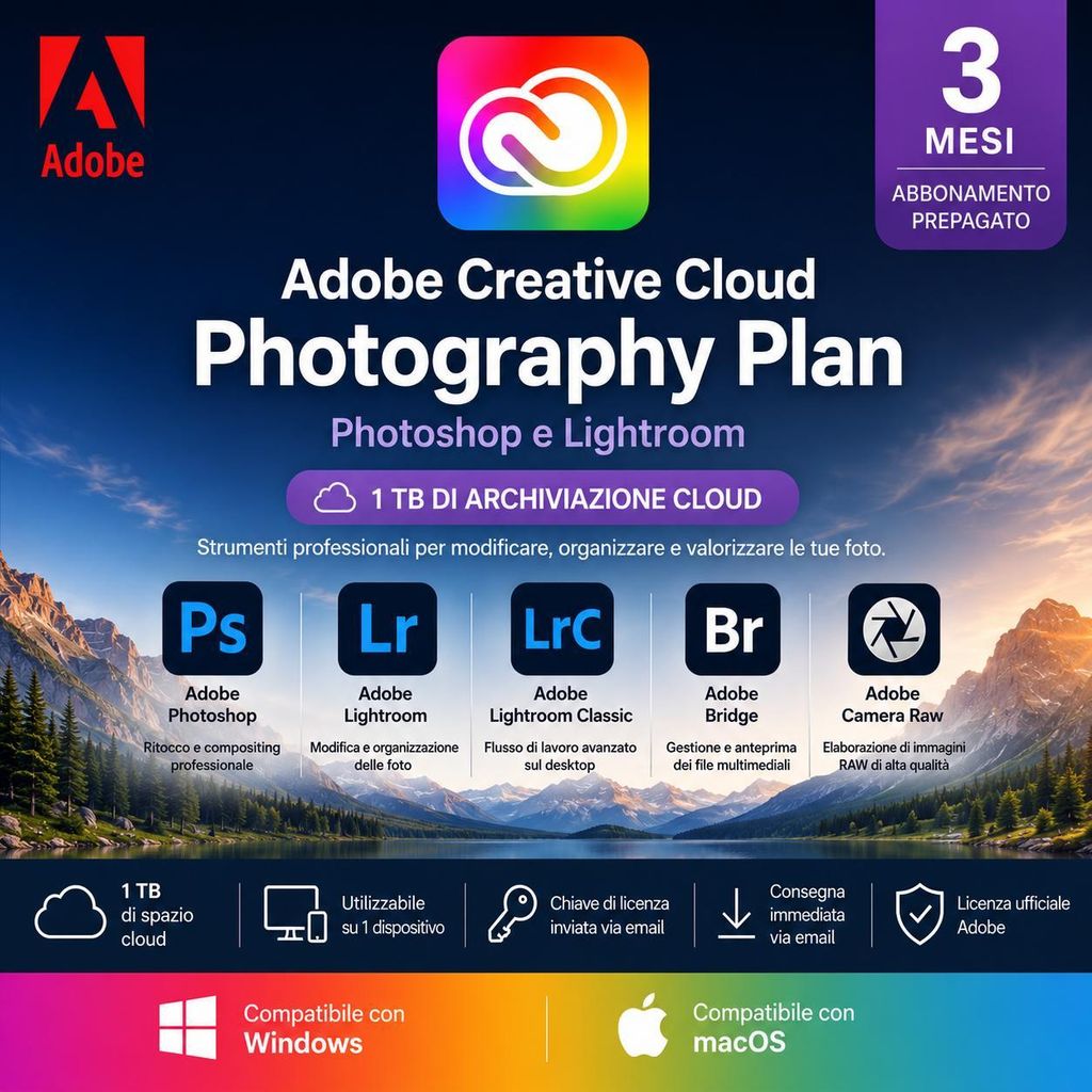 Abbonamento Adobe Creative Cloud Foto per 3 mesi | 1 TB di Immagine del prodotto 