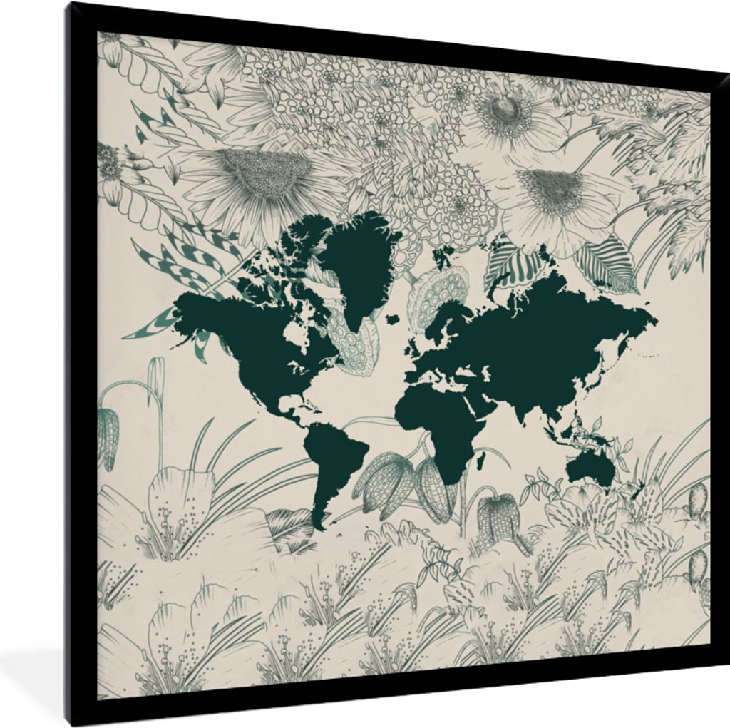 MuchoWow® MuchoWow® Gerahmtes Poster Weltkarte - Blumen - Produktbild 