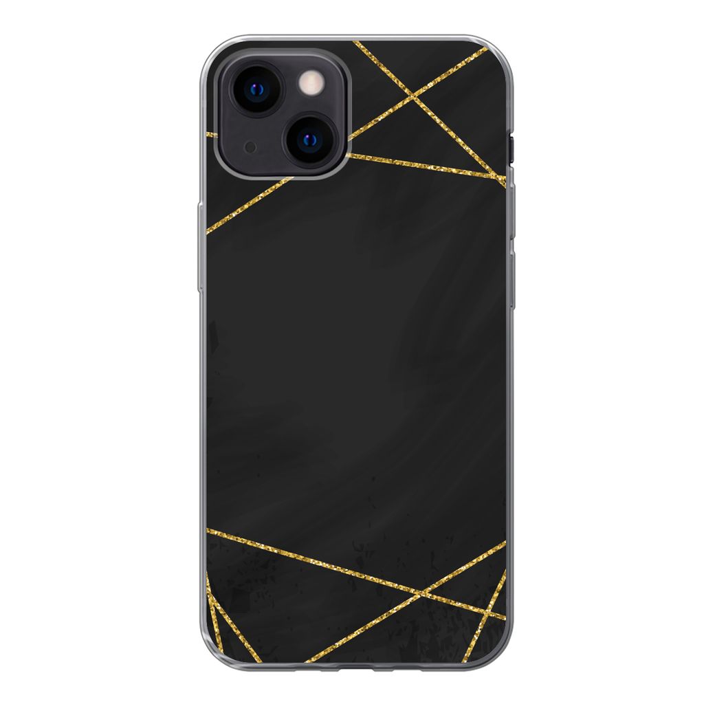MuchoWow Handyhülle Schutzhülle Hülle für iPhone 13 mini Geometrisches Muster aus goldenen Linien auf schwarzem Hintergrund Silikon Softcase ...