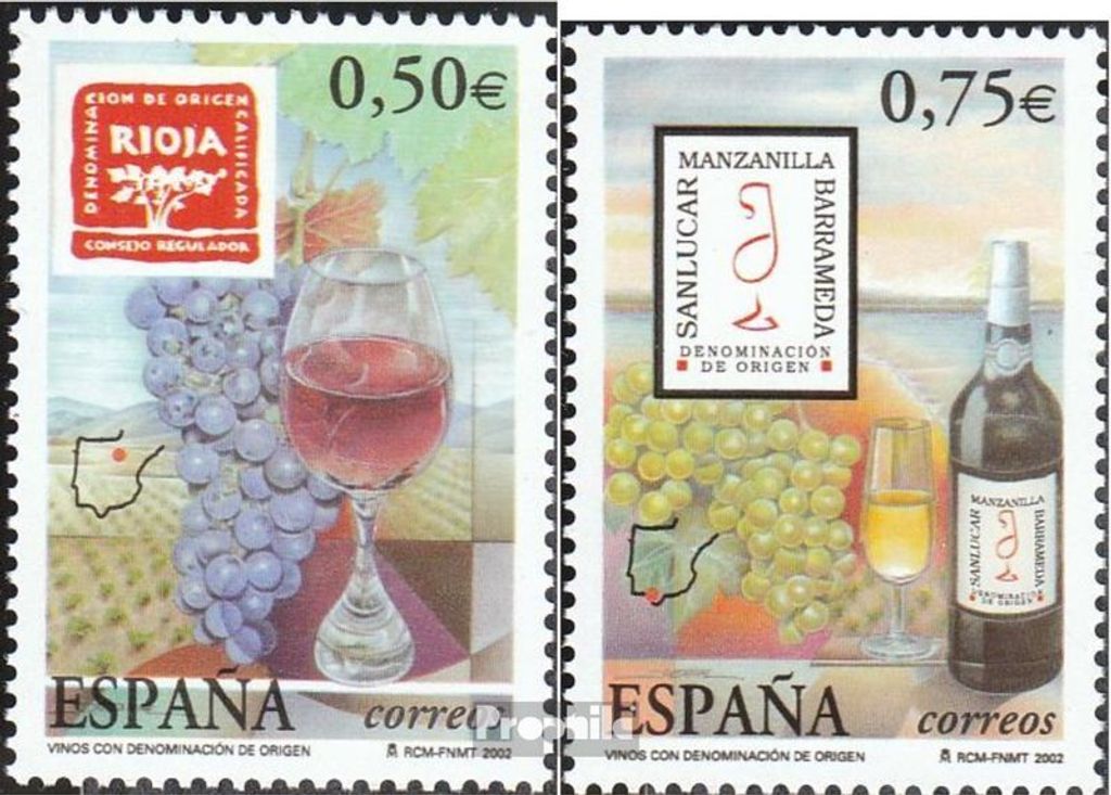 Briefmarken Spanien 2002 Mi 3758-3759 (kompl.Ausg.) postfrisch Weinanbaugebiete