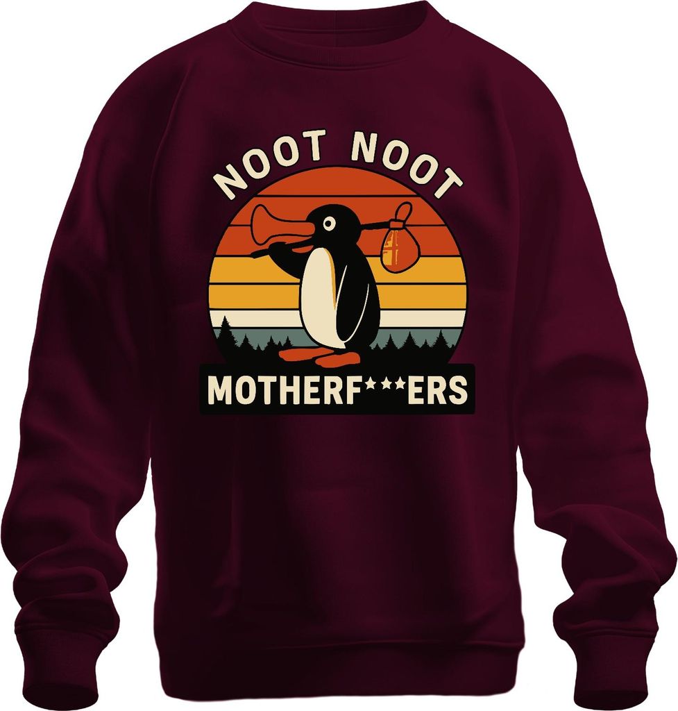 Noot Noot Motherf***ers Retro Pinguin Sonnenuntergang Vintage Uni Sweatshirt Pullover, Burgundy, M