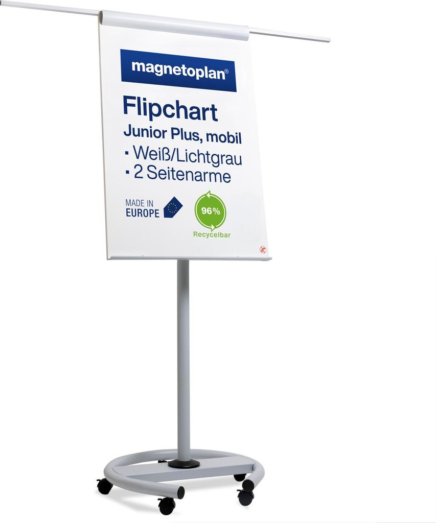 Magnetoplan Flipchart Junior Plus Mobil - Magnethaftend - 68x95cm - Metalloberfläche - Weiß