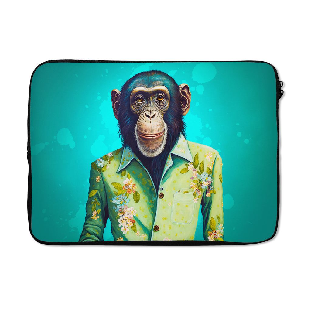 MuchoWow Laptop Hülle 13 Zoll Affe - Bluse - Blumen - Grün - Porträt Laptoptasche - Laptophülle - Sleeve - Rundumschutz